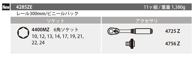 Koken 4285ZE エントリーソケットセット表