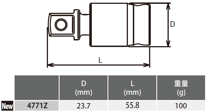 Koken 4771Z ユニバーサルジョイント　サイズ表